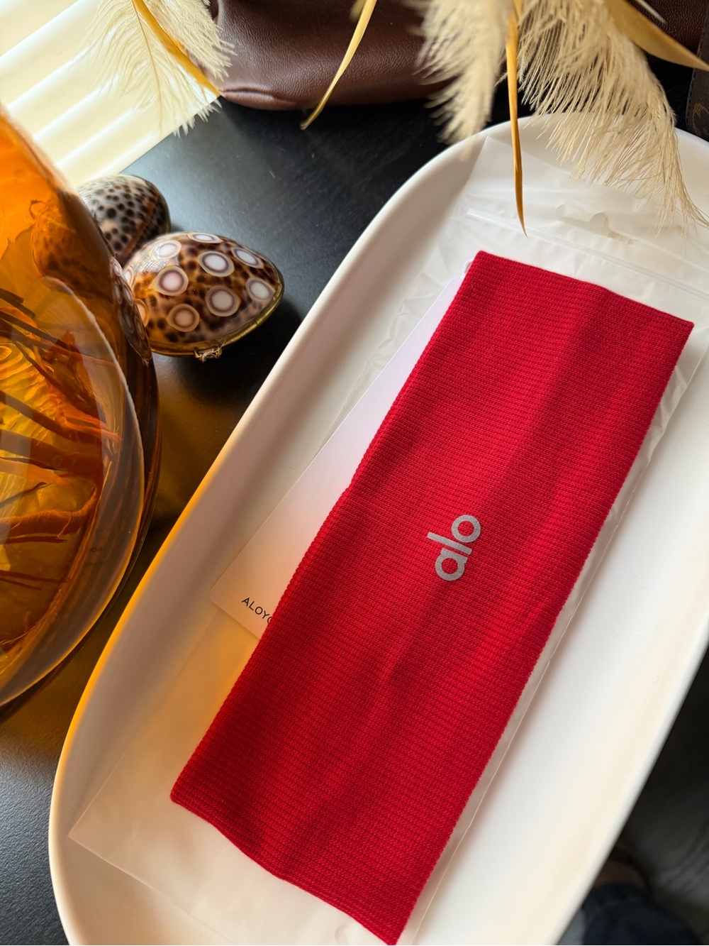ALO Yoga Red Knit Headband with Reflective Logo